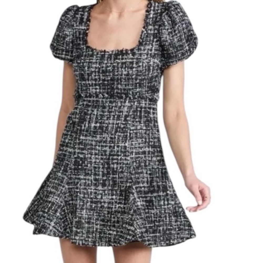 Likely Alessandra Puff Sleeve Tweed Fit & Flare Dress Black Size 14